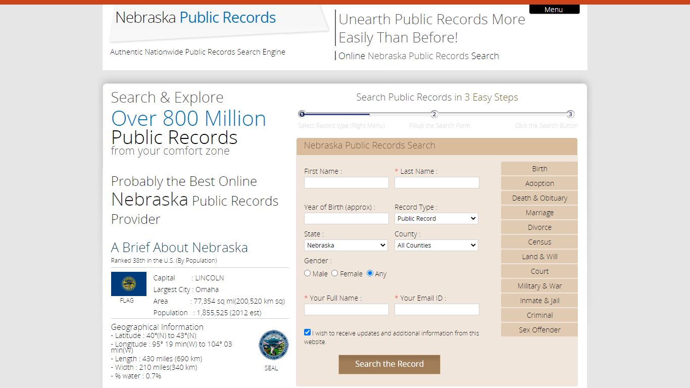 Nebraska Public Records. Find vital records in Nebraska.